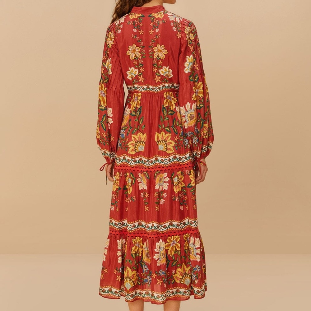 Farm Rio Red Garden Delight Midi Dress NWT - Picture 4 of 11